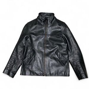 Vintage muse London biker zip up black leather jacket